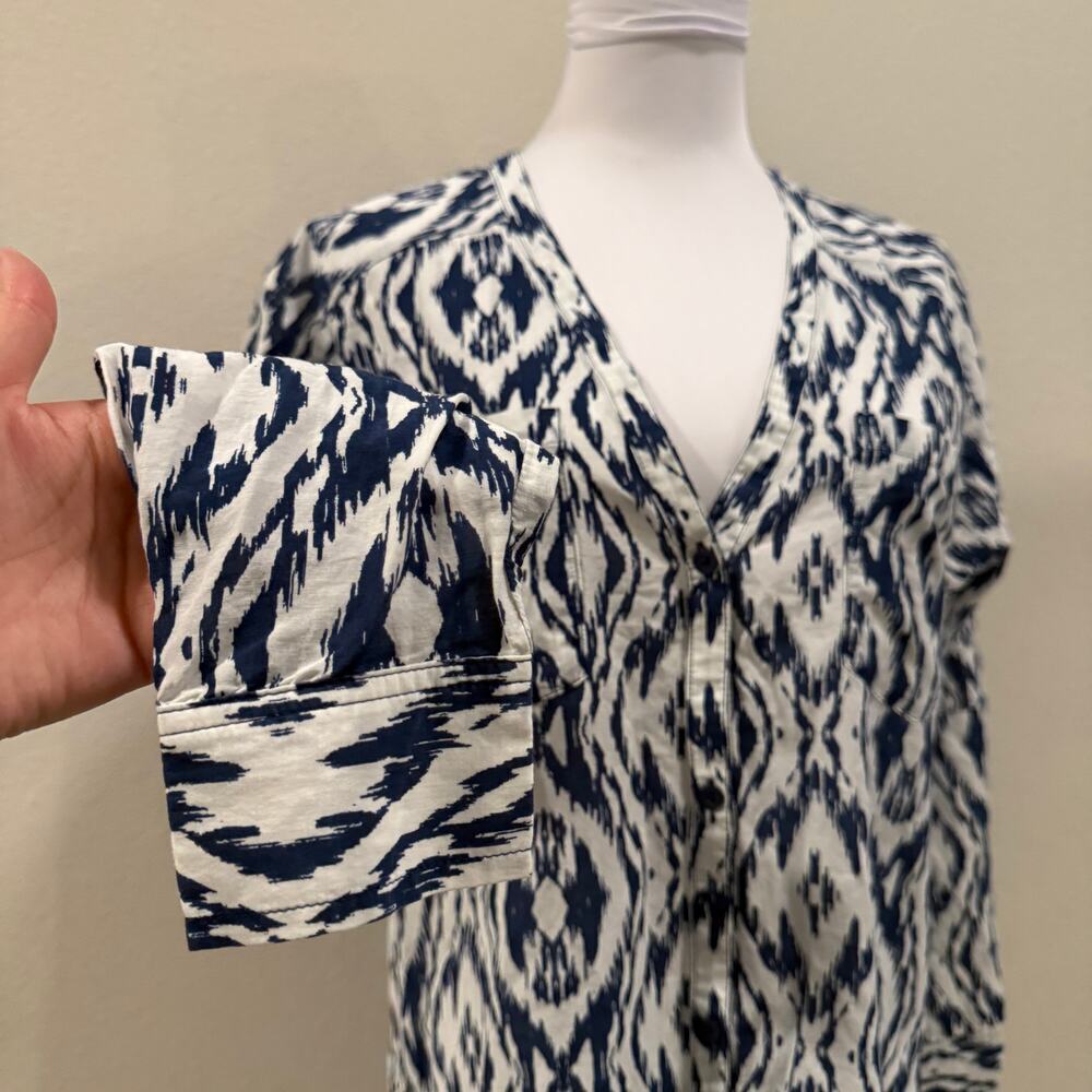 Athleta Ikat Bloom Kaftan Blue White Shirt Dress Cotton Silk Small Cover Up Chic - Picture 4 of 10